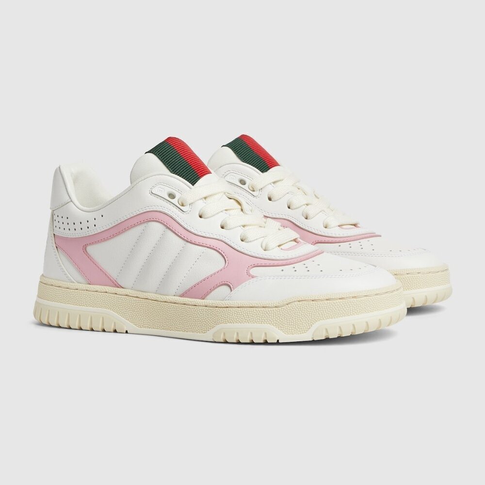 GUCCI 2024 Re-Web Low-Top Sneakers White Pink Leather Sz 40